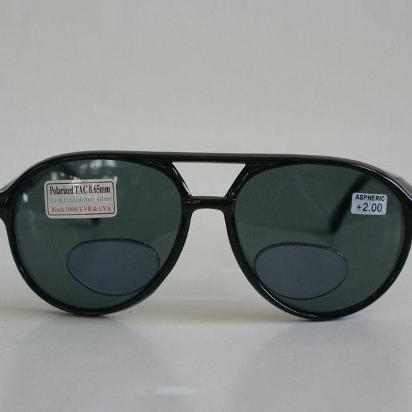 Vintage 90's Nylon Aviator Double Bridge Bi-Focal Polarized Sunglasses (S.Black) - Picture 1 of 5